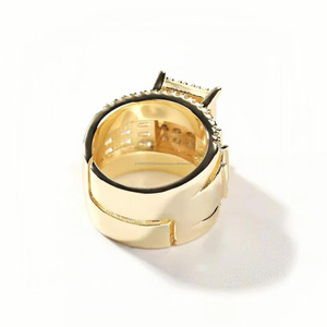 <b>Men</b> 925 Sterling <b>Silver</b> Prong Setting Round Brilliant Cut Cluster Eternity Band Hip Hop Engagement Wedding <b>Ring</b> gold plated <b>ring</b> - Product Image 3