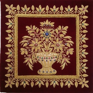 Décoration Murale Rectangulaire Moderne en Tissu Métallique avec Pierres Précieuses Zari, Auto-Adhésive, Écologique et de Luxe, Motif Floral, 100% Écologique - Product Image 1