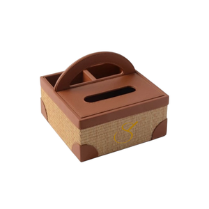 Boîte à mouchoirs en rotin tissé à la main avec poignée en cuir et organiseur - Product Image 2