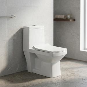 WC monobloc en céramique à profil carré moderne avec système de chasse d'eau siphonique pour une infrastructure sanitaire haut de gamme - Product Image 1
