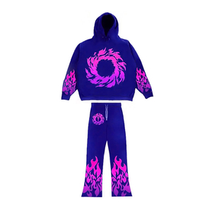 Novedades: Conjunto de dos piezas para mujer, pantalones acampanados apilados y sudadera de felpa gruesa de rizo francés, chándal a juego para mujer - Product Image 3