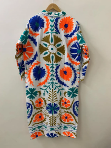 ชุดกิโมโนผ้าฝ้ายปักลายซูซานี งานฝีมือสุดหรู ใช้เป็นชุดคลุมชายหาดหรือชุดลำลองได้ แฟชั่นงานฝีมือ แขนยาว - Product Image 2