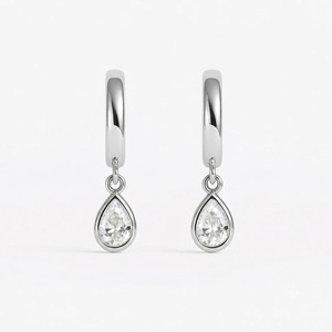 Elegant EF Color VS1 14K Rose Gold Pear Cut Bezel Set Solitaire Lab Diamond Earring 0.70CT Teardrop Charm Huggie Hoop Earrings - Product Image 2