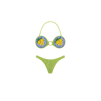 Bikini Wanita Berhias Manik-Manik dengan Motif Pantai dan Detail Tali Serut di Bagian Bawah, Kerah Halter, Grosir Bikini Wanita Musim Semi/Panas