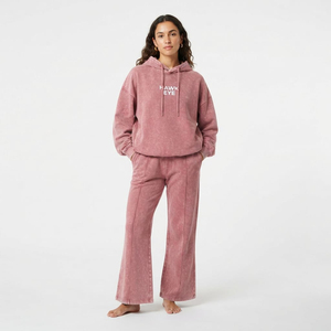 Conjunto de chándal oversize con logo personalizado y lavado ácido, al por mayor, de buena calidad, de dos piezas, de algodón, con hombros caídos y capucha con cordón. - Product Image 1
