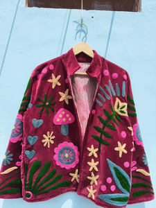 MONIT MARKETING Blouson Bomber en Velours Suzani Réversible Brodé à la Main Style Bohème Vintage Floral Été Automne Hiver Coton Ethnique - Product Image 1