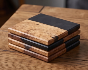 Modern Black Resin and Walnut Wood <b>Coasters</b> Ideal For Kitchenware Hotel Home Restaurant And Tableware Accessory - Product Image 2