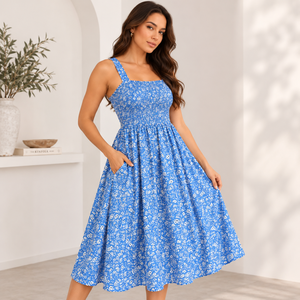 Vestido de Fiesta para Mujer, 100% Poliéster Satinado, Sin Mangas, Cuello Redondo, Largo hasta la Rodilla, Silueta Recta, Estampado Floral, Diseño Natural ODM - Product Image 2