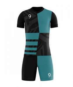 Conjunto de Camiseta de Fútbol Unisex Personalizada, Manga Corta, Color Negro y Verde Azulado, Bloques de Color, Absorbe la Humedad, Antibacteriana, Protección UV, Ajuste Atlético - Product Image 6