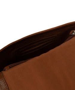 Premium Quality Women’s Genuine Leather in Brown Crossbody Chest <b>Bag</b> Minimalist Lichee Pattern Adjustable Strap Buckle Closure - Product Image 5