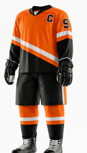 Uniforme de hockey sur glace personnalisé pour hommes, maillot sublimé orange et noir, manches longues, évacuation de l'humidité, toutes saisons, taille adulte - Product Image 5