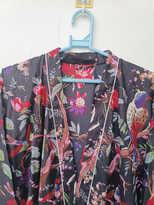 Bata Kimono de Algodón Suave Tejido con Estampado de Dibujos Animados para Mujer, Transpirable, Camisón de Verano Hecho a Mano, ODM, Cuello en V, Cintura Elástica Completa - Product Image 5
