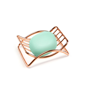 Modern Rose Gold Metal Wire Soap Dish Holder With <b>Draining</b> Design Stylish <b>Bathroom</b> & Kitchen Countertop Accessory - Product Image 1