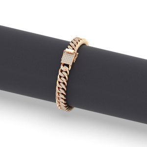 REYES Pulsera de tenis con cadena cubana de moissanita de corte redondo de diseño único de 3.27 quilates para mujer, joyería chapada en oro rosa de 14K - Product Image 5