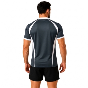 Maillot de rugby rayé gris et blanc pour homme, manches courtes, col en V, évacuation de l'humidité, coupe ajustée, toutes saisons - Product Image 2