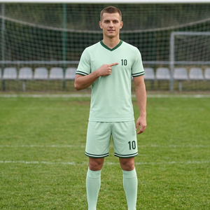 Ensemble de maillots de football unisexe personnalisables vert clair 10 respirant 100 % polyester pour adulte, impression par sublimation sans couture - Product Image 4