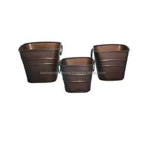 Ensemble de 3 jardinières de fleurs en métal antique marron pour jardin de restaurant et accessoires de pot floral décoratif de jardin à la maison - Product Image 1