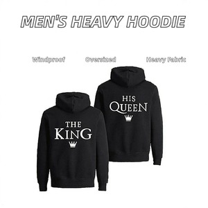 Sudadera con Capucha a Juego para Parejas, Modelo The King His Queen, Unisex, de Algodón, Estampada, Informal, Negra, Corte Regular, Estilo Otoñal - Product Image 3