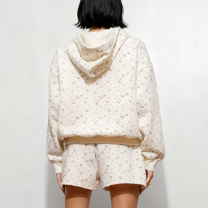 Sweat-shirt à capuche surdimensionné pour femme, imprimé floral, en coton et bambou, tricoté, respirant, pour l'automne - Product Image 4