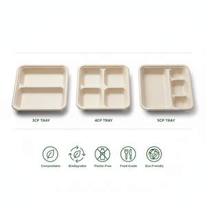 Barquette multi-compartiments en bagasse, écologique et jetable, pour repas scolaires, restauration aérienne et aires de restauration - Product Image 4