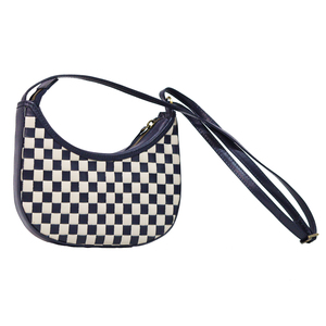 Handwoven 100% genuine leather hobo style mini sling <b>bag</b> designed with classic checkerboard pattern in black and white color - Product Image 2