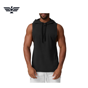 Sweat-shirt à capuche sans manches noir pour homme, coupe classique, pull-over uni, débardeur 100% coton, séchage rapide, hiver - Product Image 1