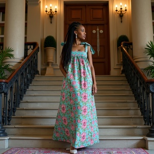 Girls <b>mint</b> green sleeveless maxi dress with relaxed fit and floral vibe bow <b>tie</b> strap maxi dress turquoise floral print - Product Image 1