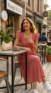 Handmade Striped Cotton Maxi <b>Dress</b> <b>Ruffle</b> Neck Puff Short Sleeve Loose Fit A-Line Breathable Boho Outfit Lightweight Flowy <b>Dress</b> - Product Image 4