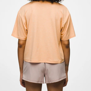 Women's Peach <b>Short</b> <b>Sleeve</b> O-Neck T-Shirt Button Front Logo Minimalist Design Regular Fit Casual Style 100% Cotton Solid Summer - Product Image 3