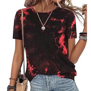 T-shirt ample et décontracté pour femme, en coton, lavable, style vintage, tie-dye, délavé, pour le yoga, l'entraînement, l'été, streetwear, teint par immersion - Product Image 1