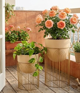 Modern Metal <b>Planter</b> with Stand <b>Gold</b> and Black Flower Pot Beige Bowl Desktop Home Garden Decor - Product Image 6