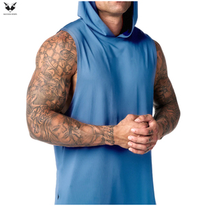 บริการ OEM ODM เสื้อกล้ามมีฮู้ดผู้ชายแบบใหม่ทันสมัย สวมใส่สบาย สีน้ำเงินล้วน แห้งเร็ว ทรงสปอร์ต ความยาวปกติ - Product Image 6