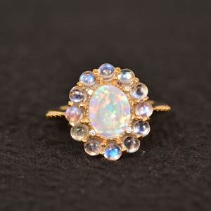 Anillo Halo de Ópalo, Ópalo Natural, Certificado IGI, Plata de Ley 925, Chapado en Oro de 14K, Anillo de Boda, Regalo para Mujer - Product Image 1