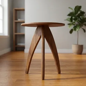 Modern Round Wood Side Table Midcentury Design Handmade Living Room Furniture - Product Image 5