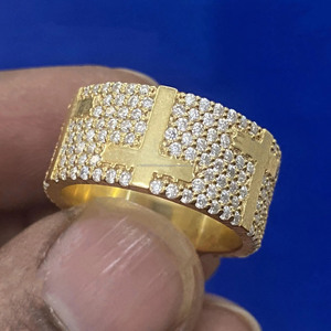Men's 925 Sterling <b>Silver</b> <b>Cross</b> Moissanite <b>Ring</b> Round Brilliant Cut Pave Setting Hip Hop Cocktail Style Iced Out Bling Jewelry - Product Image 1
