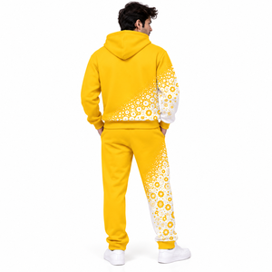 <b>Men</b>’s Yellow <b>White</b> Floral Print Hoodie <b>Jogger</b> Set Custom Streetwear Casual Sportswear Outfit - Product Image 5