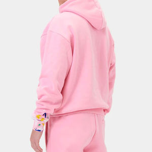 เสื้อฮู้ดสีชมพูสำหรับผู้ชาย แบบสวมหัว มีลายปักตัวอักษร ลายสาดสี เสื้อฮู้ดลำลอง สไตล์สตรีทแวร์ แขนยาว ทรงโอเวอร์ไซส์ ผ้าฝ้าย - Product Image 4