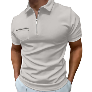 Polo homme gris premium 2026 à manches courtes avec poche zippée, décontracté, tricoté, respirant, design uni, coupe classique - Product Image 4