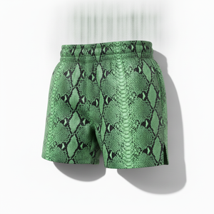 Shorts Premium Vert Imprimé Serpent Coupe Classique Extensible Polyester Tenue Arts Martiaux Taille Adulte - Product Image 4