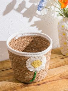 Cesta de jacinto de agua con adornos florales, cesta de almacenamiento hecha a mano, venta al por mayor, ecológica, hecha en Vietnam - Product Image 4