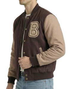 Blousons universitaires réversibles marron beige en coton et laine brodés de lettres – Tendance et best-seller pour l'hiver - Product Image 4