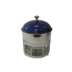 Elegante cacerola con diseño de damasco verde menta y tapa dorada, olla térmica de acero inoxidable aislada para servir como regalo de lujo. - Product Image 3