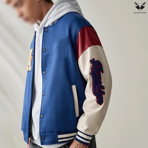 Athletics Letter A Patchwork Men Varsity <b>Jacket</b> Blue Bomber <b>Jacket</b> Maroon And <b>White</b> Leather Sleeve Custom Casual Baseball Coat - Product Image 4