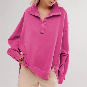 Sudadera con Capucha para Mujer, Estilo Moderno, con Botones, Holgada, Manga Larga, Color Sólido, 100% Algodón Ecológico, Venta al Por Mayor CAULT ARRAY - Product Image 6