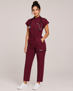 Uniforme Médico Unisex Azul Marino de Algodón, Tipo Jumpsuit, con Cordón Rosa, Bolsillo para Estetoscopio, Uniformes de Hospital WABSON SPORTS Needle - Product Image 5