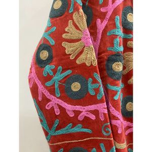 Hand Embroidered Velvet Cotton <b>Jacket</b> Women Mandarin Collar Full Sleeve Autumn Winter Bohemian Eye Pattern Open Front Coat - Product Image 4