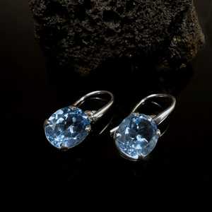 Boucles d'oreilles en topaze bleue naturelle, argent sterling 925, sans nickel, pierres précieuses ovales facettées, bijoux faits à la main pour femmes - Product Image 4