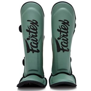 สนับแข้งหนังสีเขียว MMA มวยไทย สำหรับฝึกซ้อมและแข่งขัน ป้องกันขา ปรับแต่งสีได้ - Product Image 1