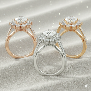 Anillo de compromiso con halo de diamantes en forma de estrella - Product Image 3