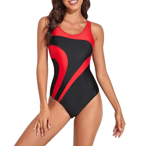 Color Block Women's Athletic One-Piece <b>Swimsuit</b> Shorts High Cut Scoop Embroidery Simple Design <b>Slimming</b> Tummy Control Surfing - Product Image 1